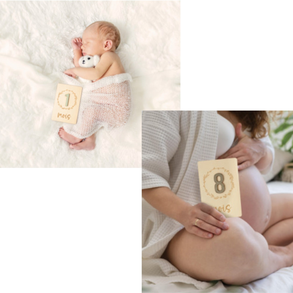 Cartes étapes grossesse et bébé en bois
