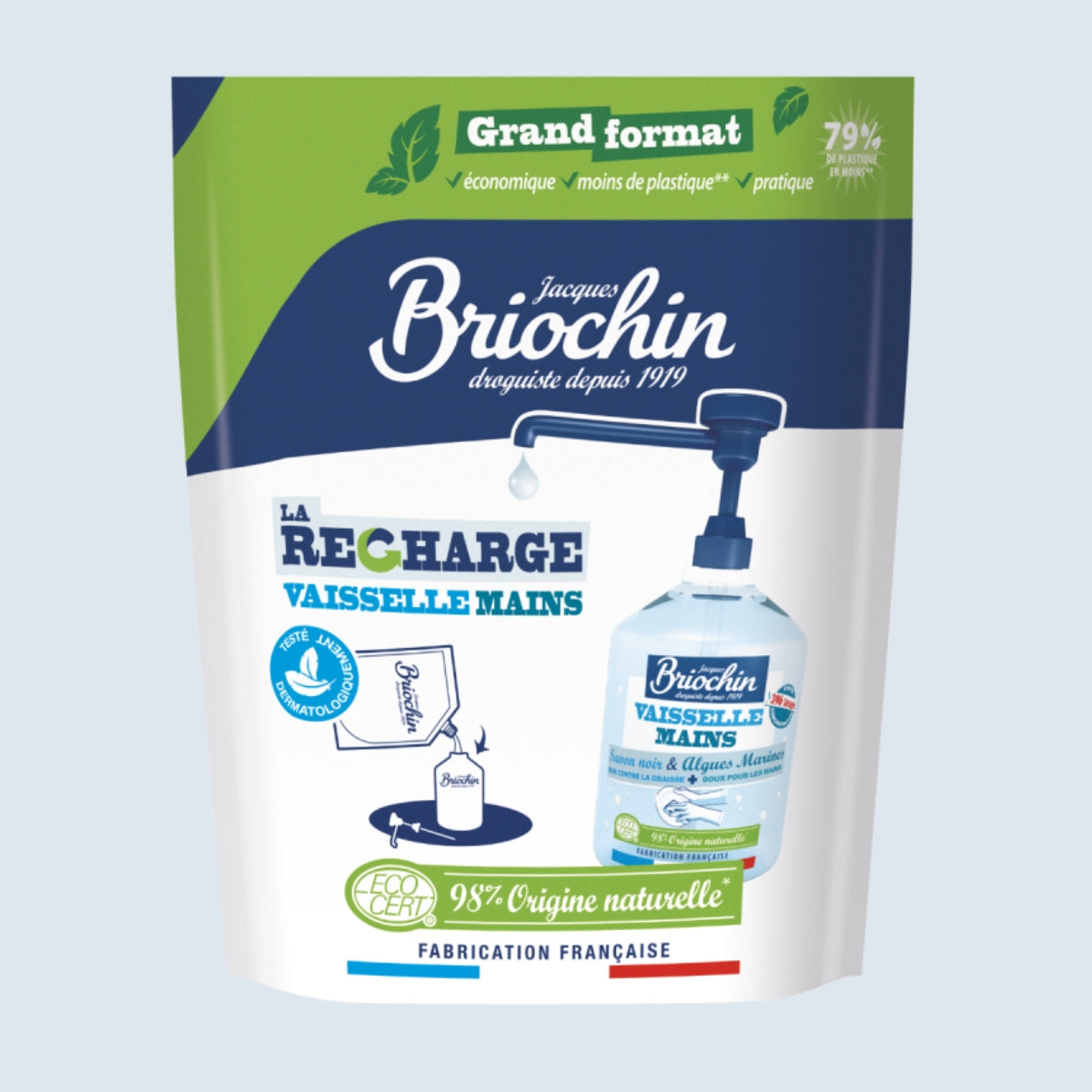 Recharge liquide vaisselle mains Savon noir & Algues marines Ecocert
