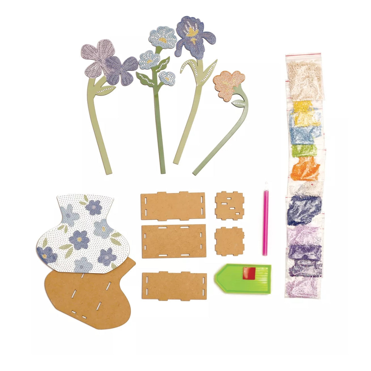 Kit Vase et Fleurs à Strasser Bleu