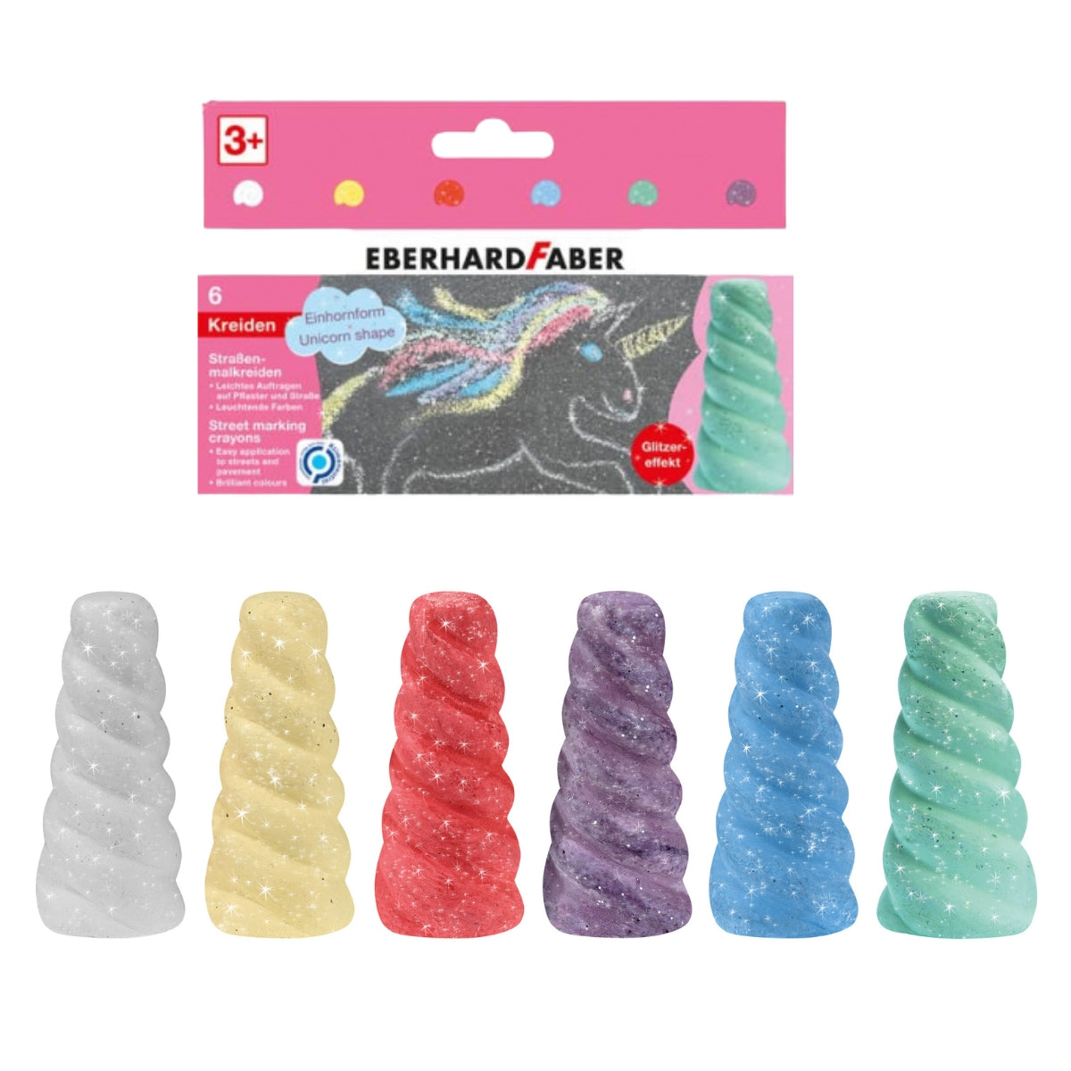 Craies de trottoir licorne Faber-Castell – 6 couleurs pailletées