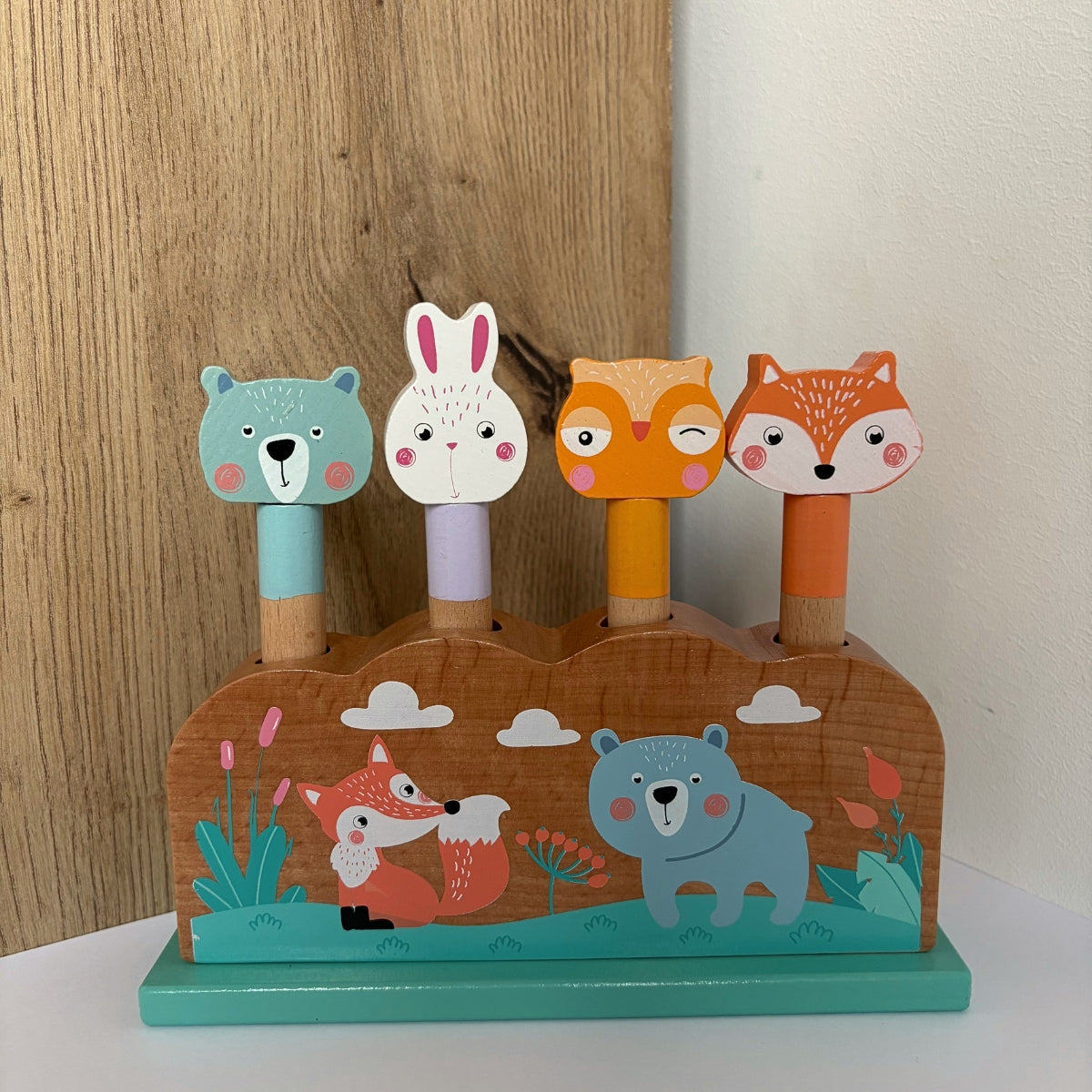 Jeu à encastrer Animaux sauteurs « Pastel » en bois