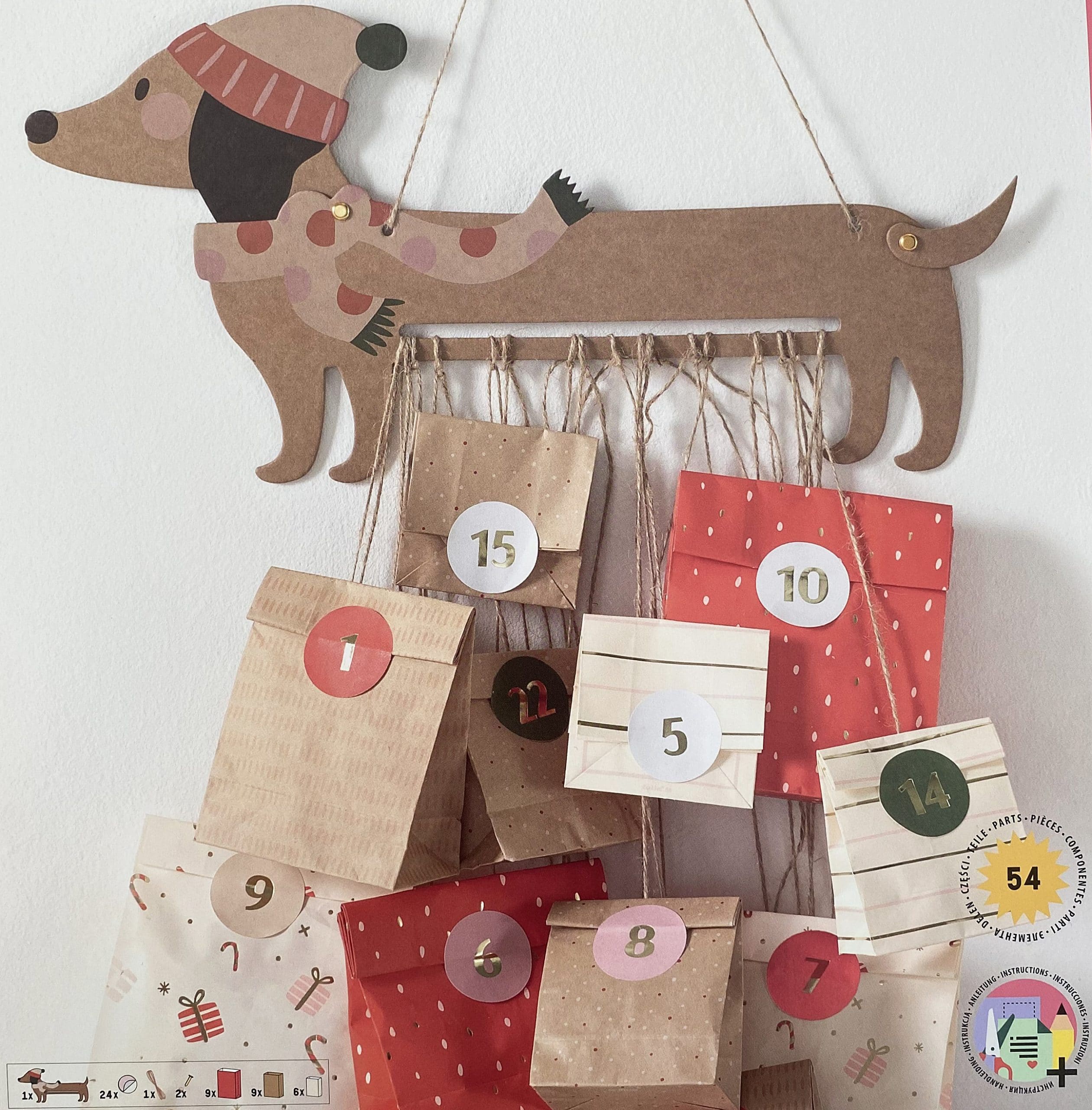 Kit pour faire son propre calendrier de l'avent en kraft - Motif chien