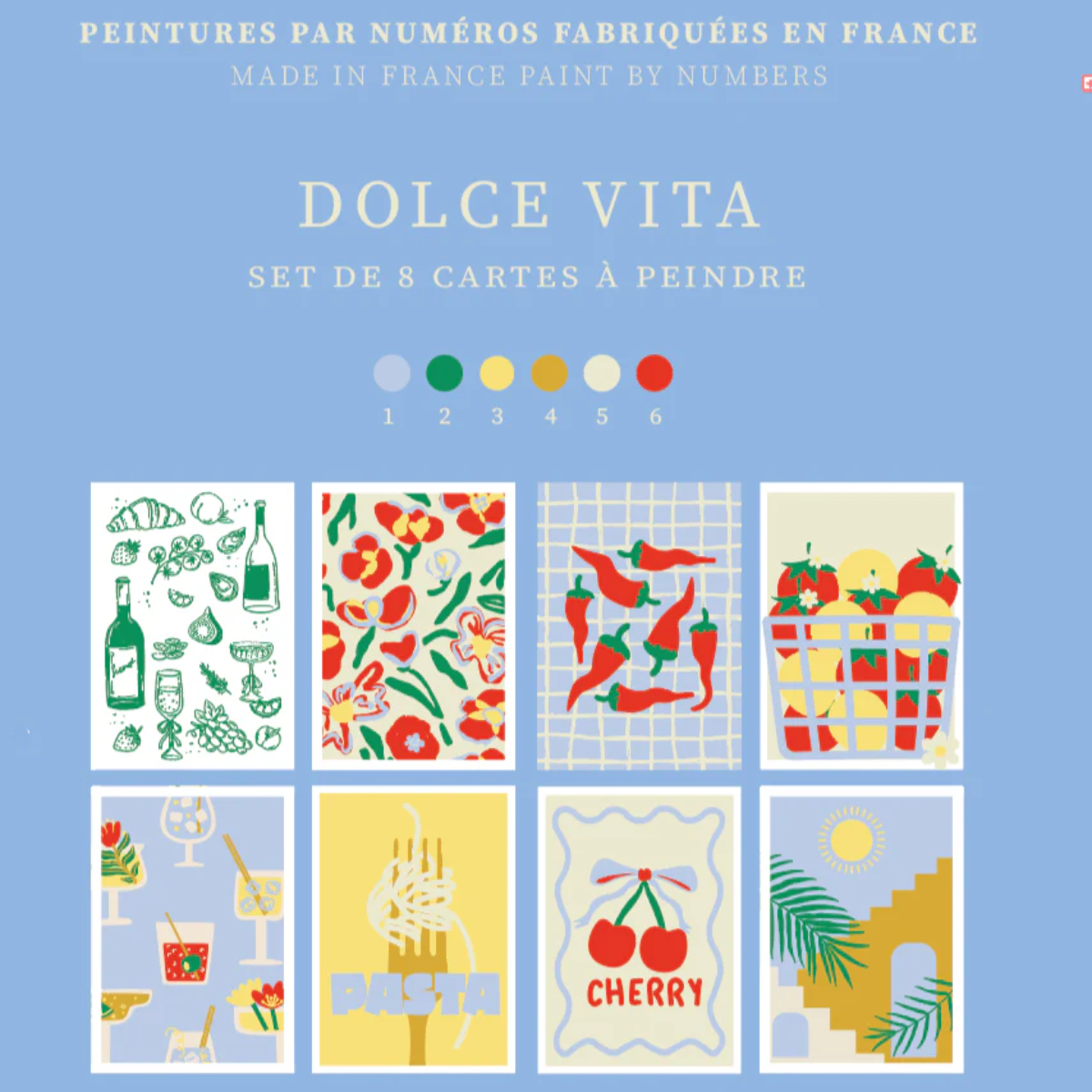 Peinture à numéro : set de 8 cartes à peindre Dolce Vita