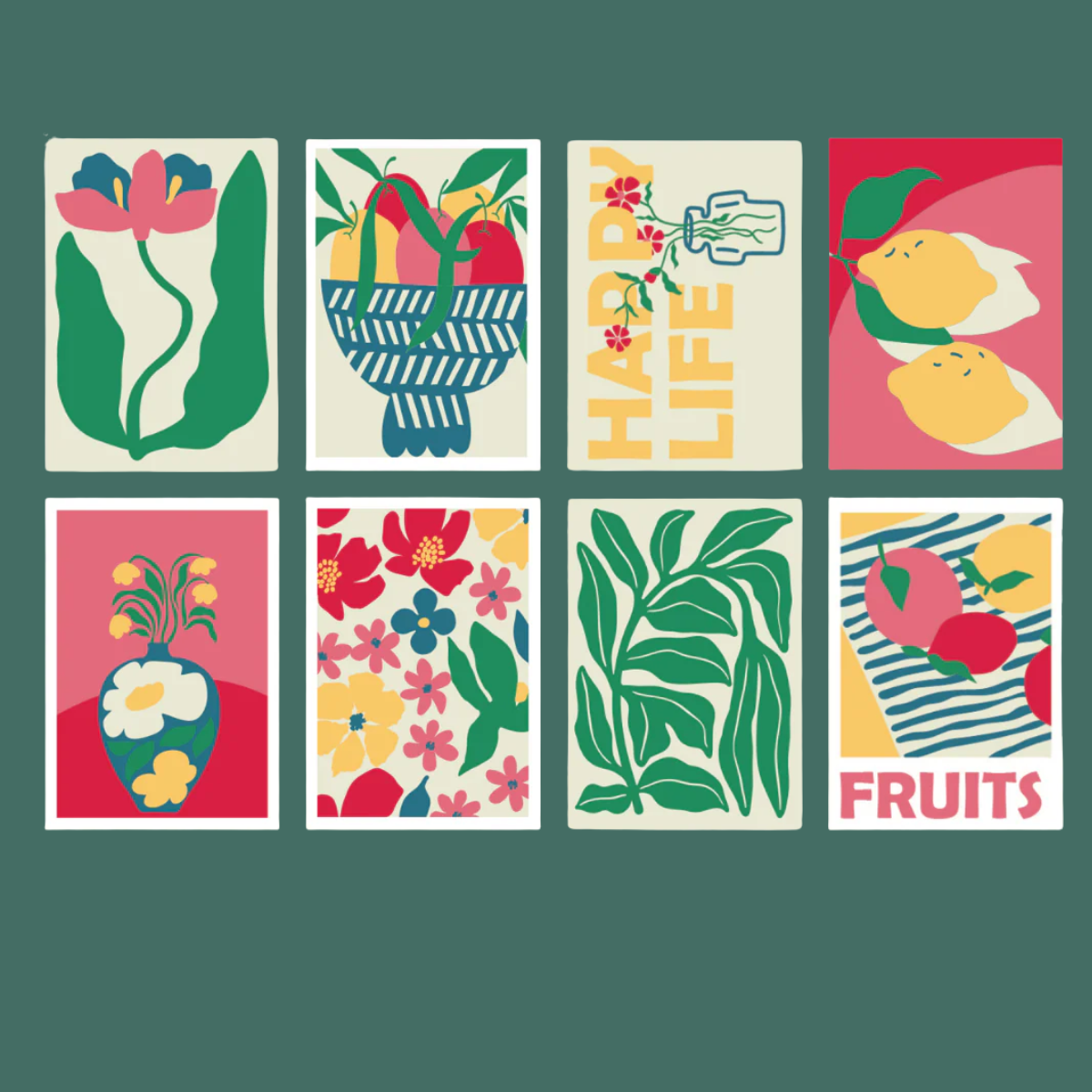 Peinture à numéro : set de 8 cartes à peindre Happy Life