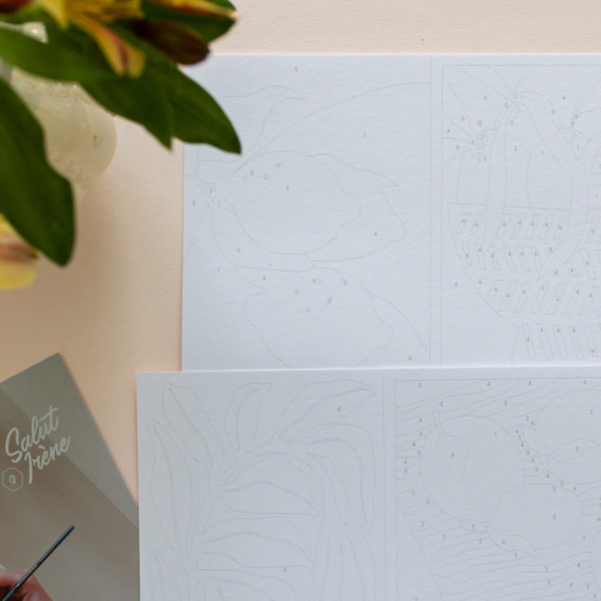 Peinture à numéro : set de 8 cartes à peindre Happy Life