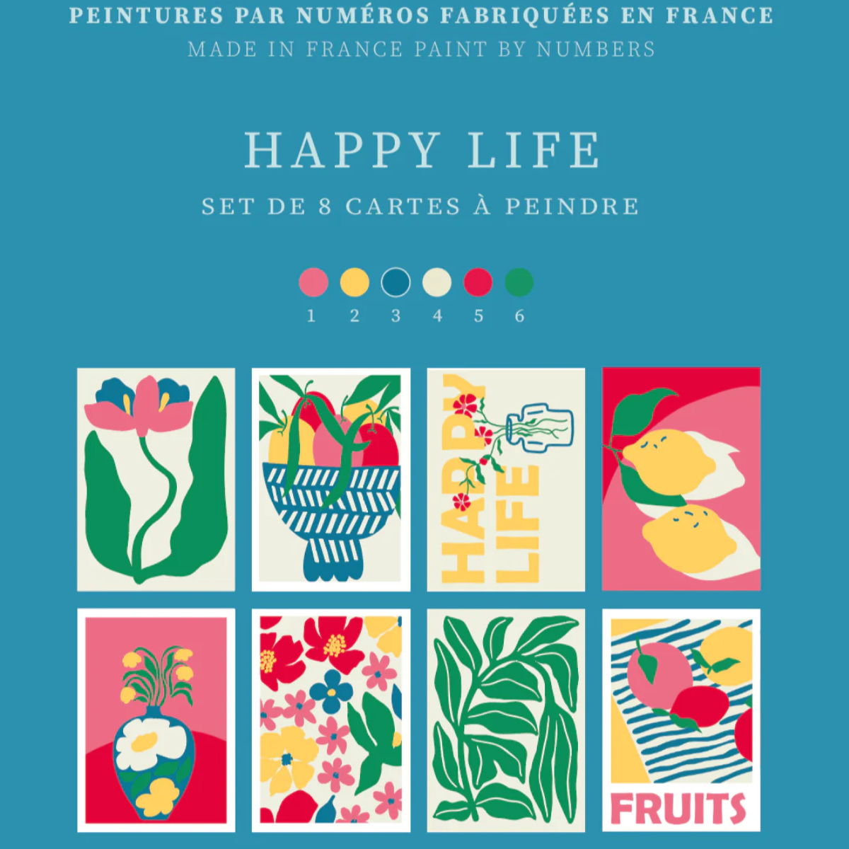 Peinture à numéro : set de 8 cartes à peindre Happy Life