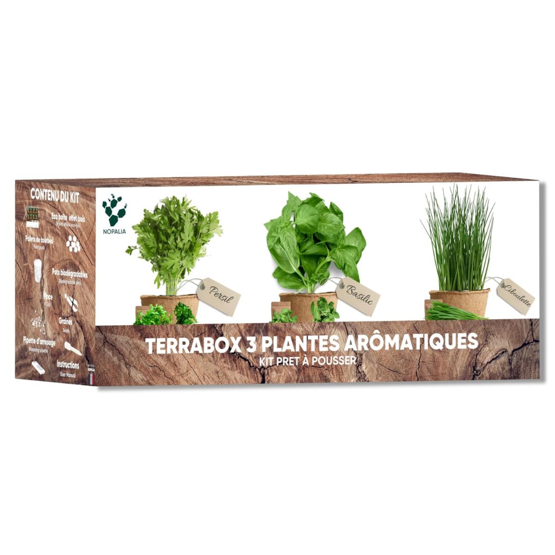 Kit de Culture Terrabox 3 Plantes Aromatiques NOPALIA – Coffret Prêt à Pousser