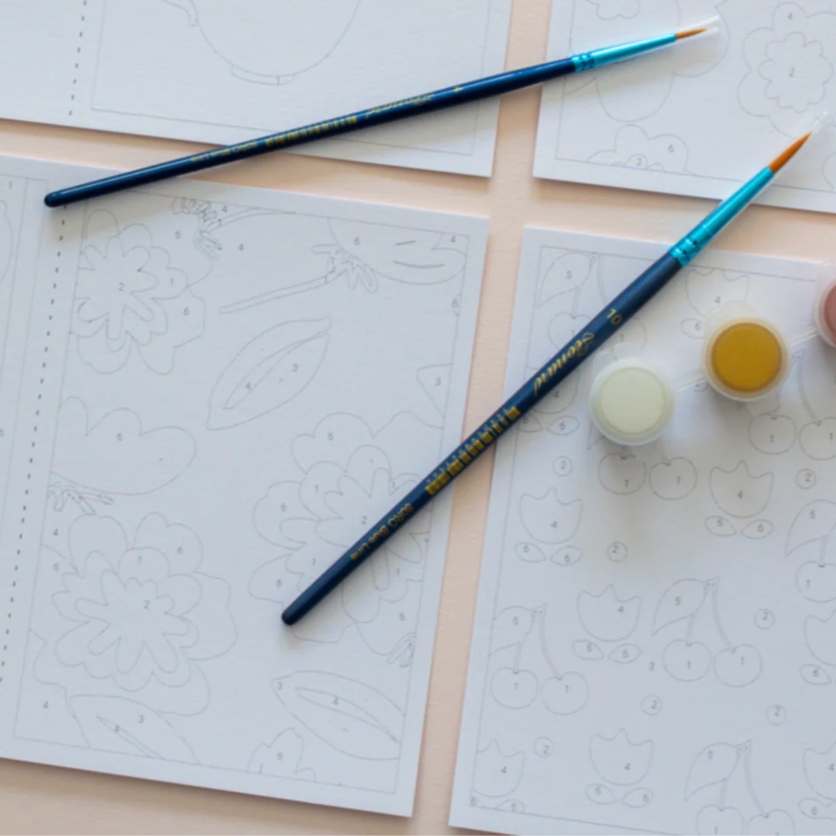 Peinture à numéro : set de 8 cartes à peindre Rétro déco