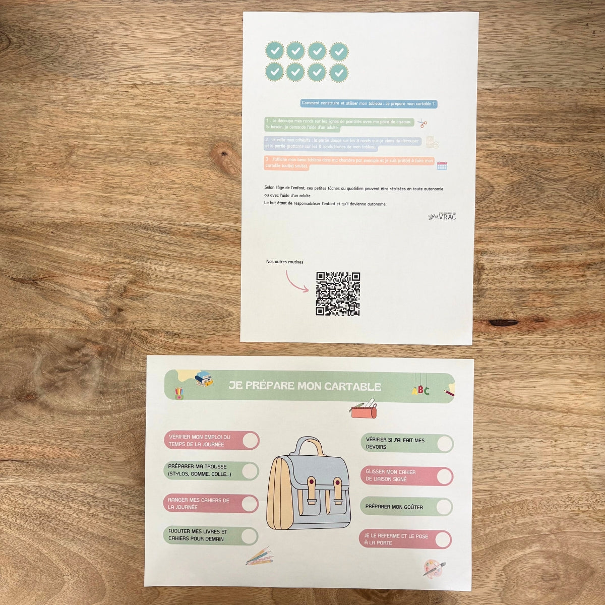 J'apprends à préparer mon cartable
