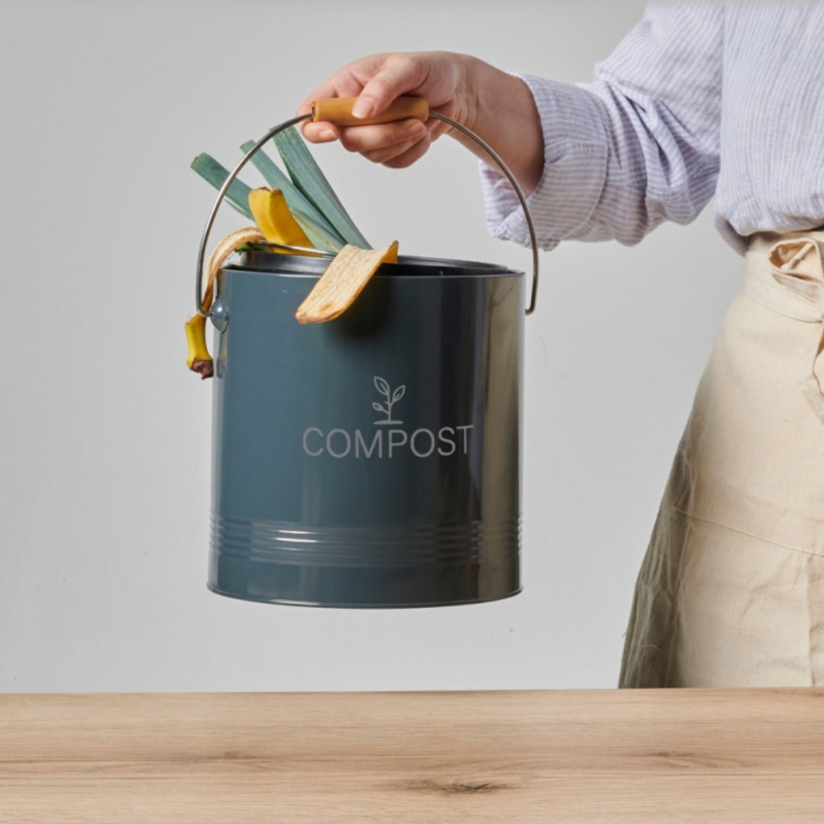 Seau à compost rond gris foncé - 8L