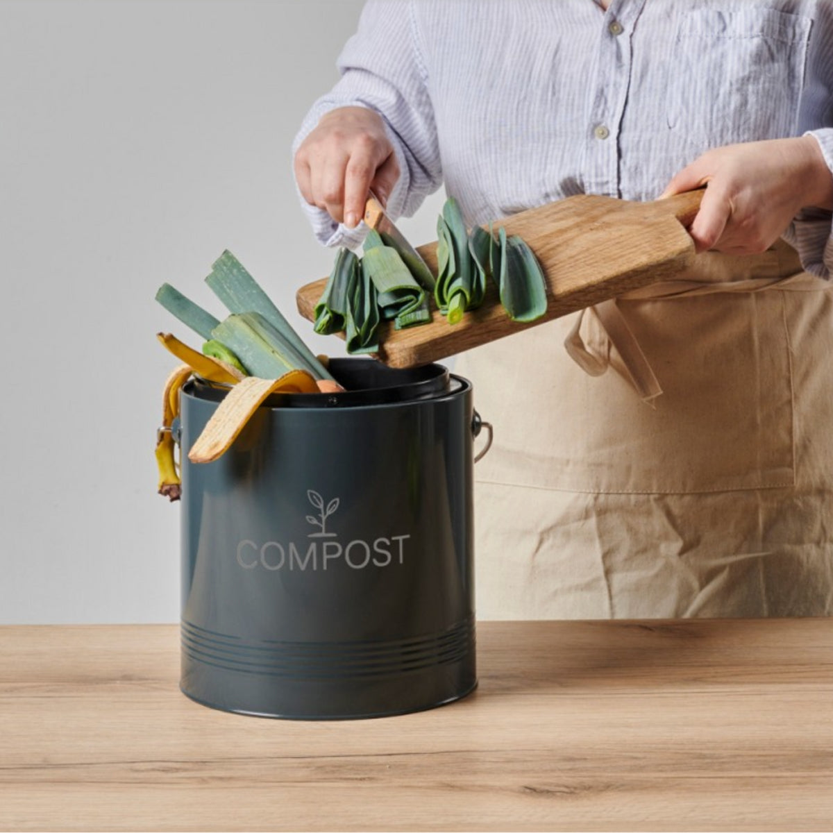 Seau à compost rond gris foncé - 8L
