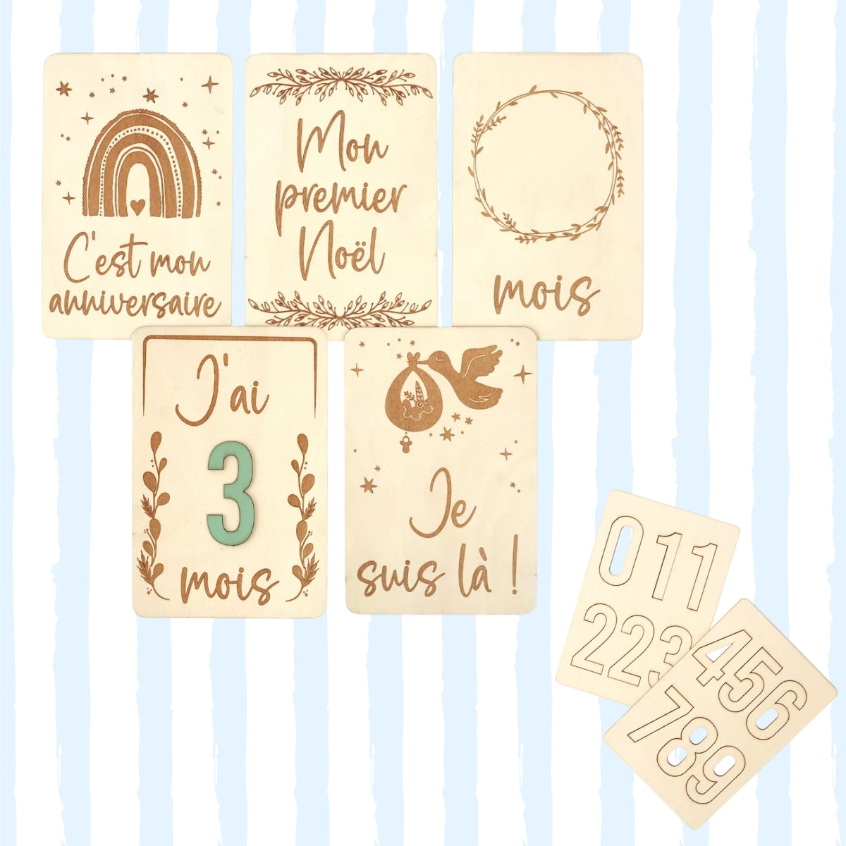 Cartes étapes grossesse et bébé en bois