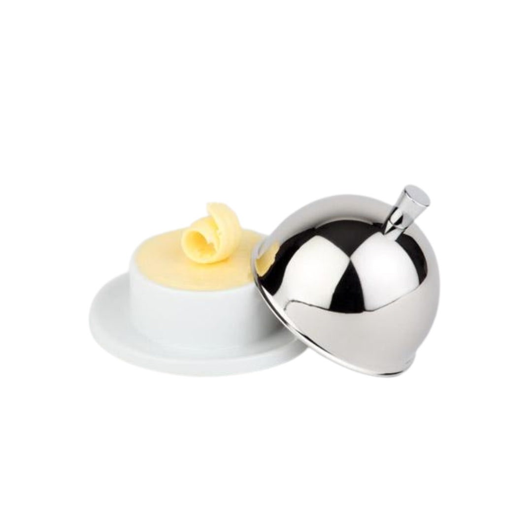 Mini beurrier en acier inoxydable et porcelaine