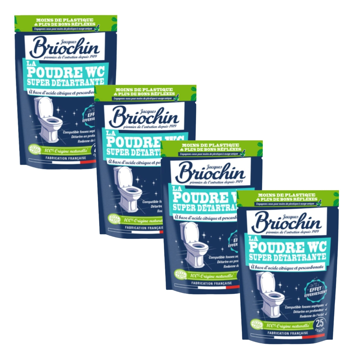 Pack de 4 poudres WC super détartrantes 500g - JACQUES BRIOCHIN