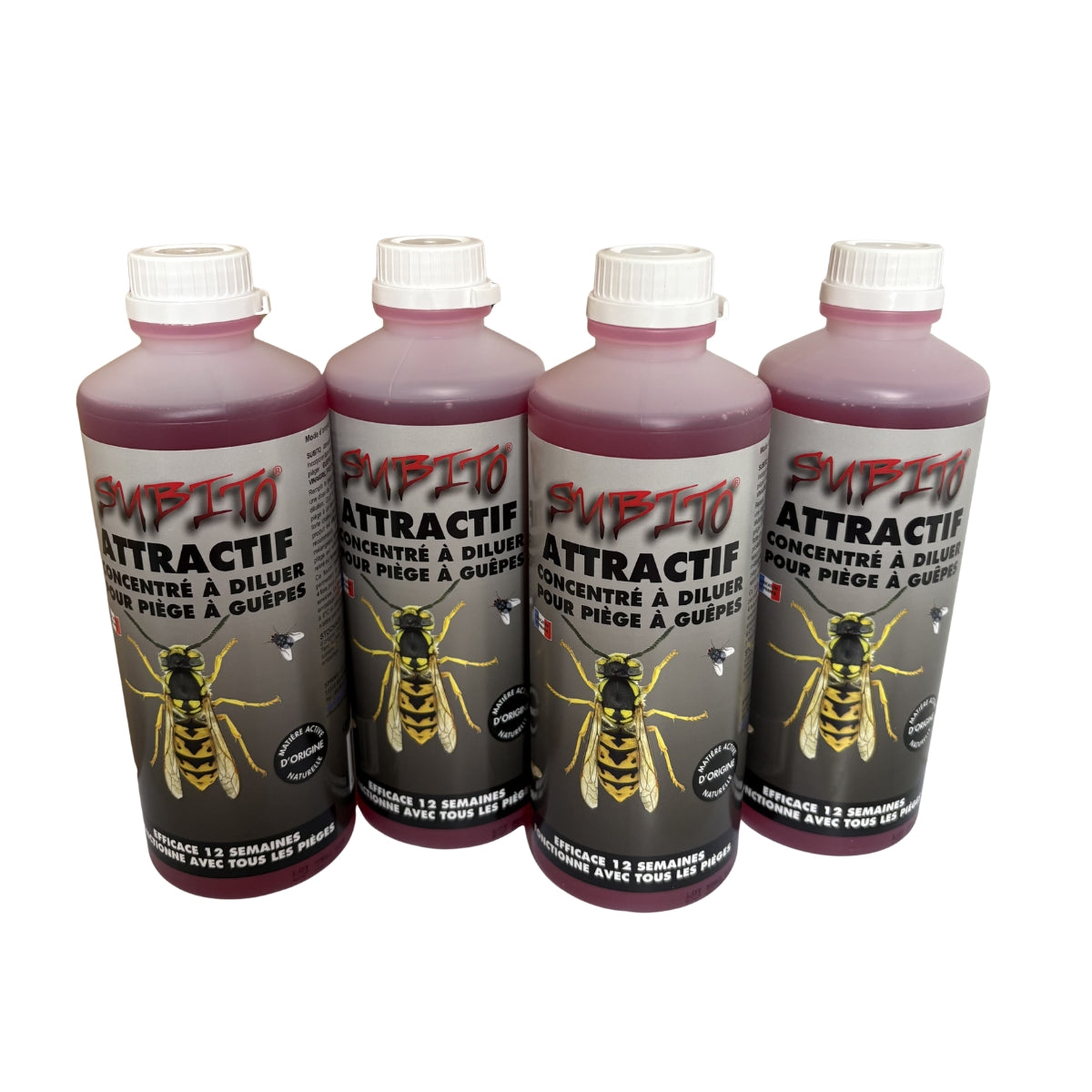 Pack de 4 Attractif Subito pour Piège à guêpes, frelons & mouches 500 ml