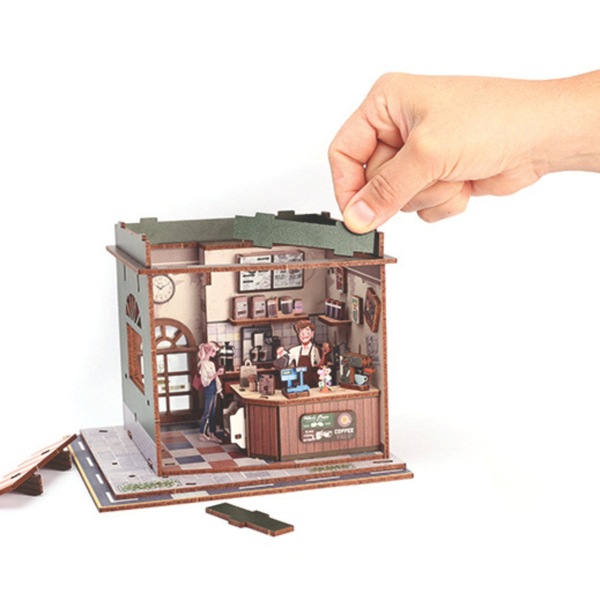 Maquette en bois miniature à construire - Coffee shop