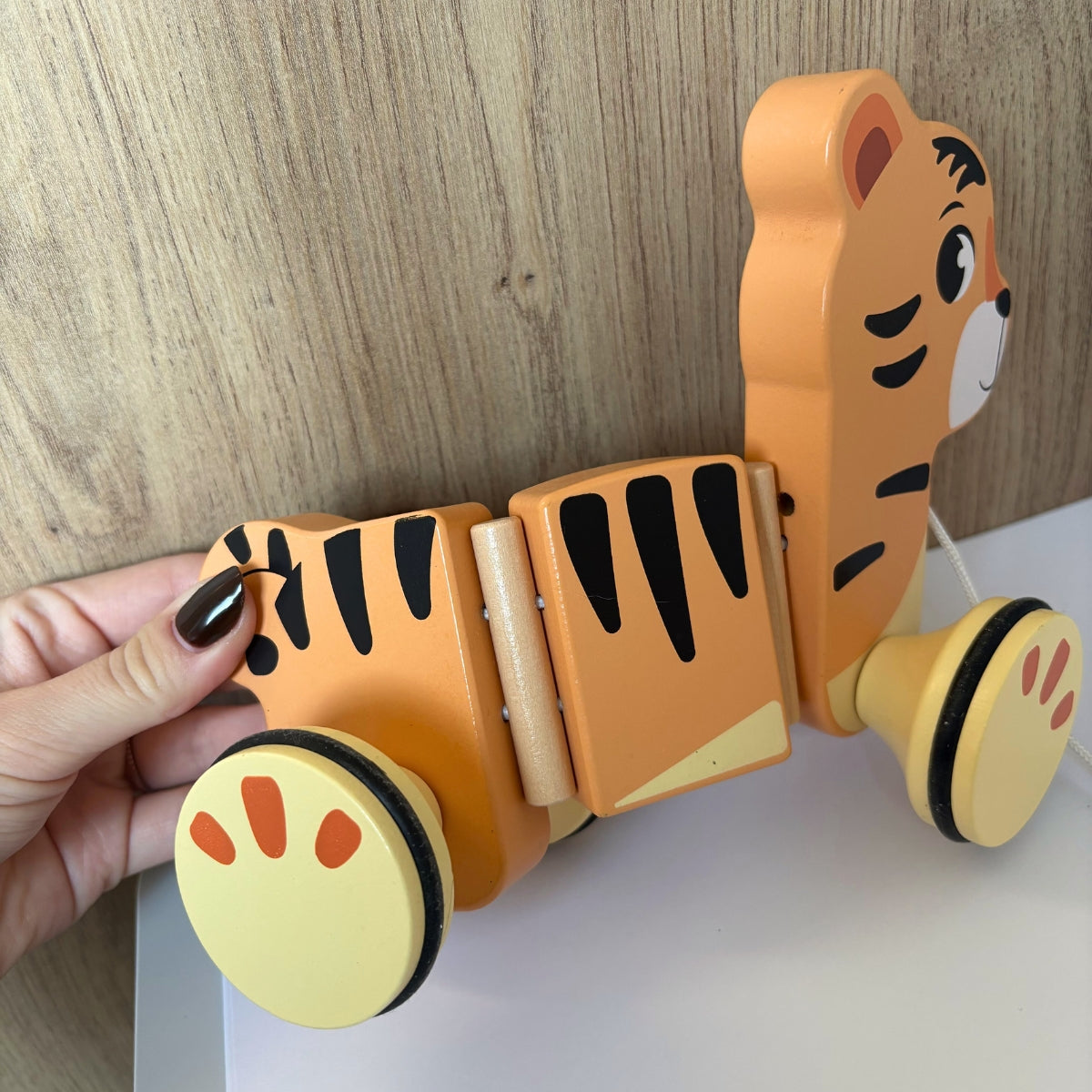Jouet à tirer Tigre « Safari » – Animal à roulettes en bois