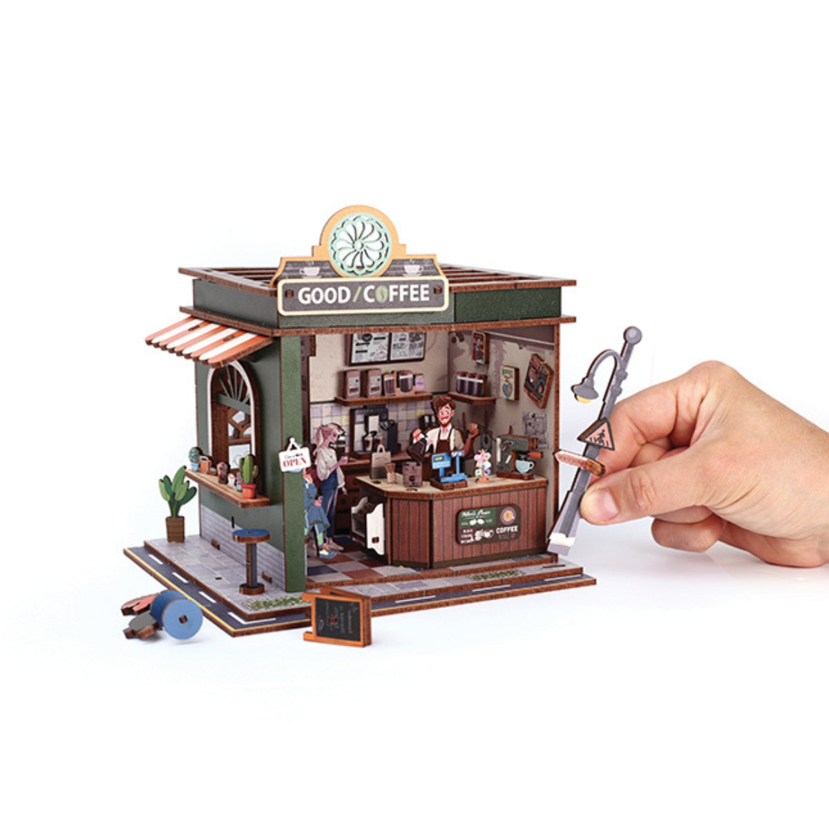 Maquette en bois miniature à construire - Coffee shop