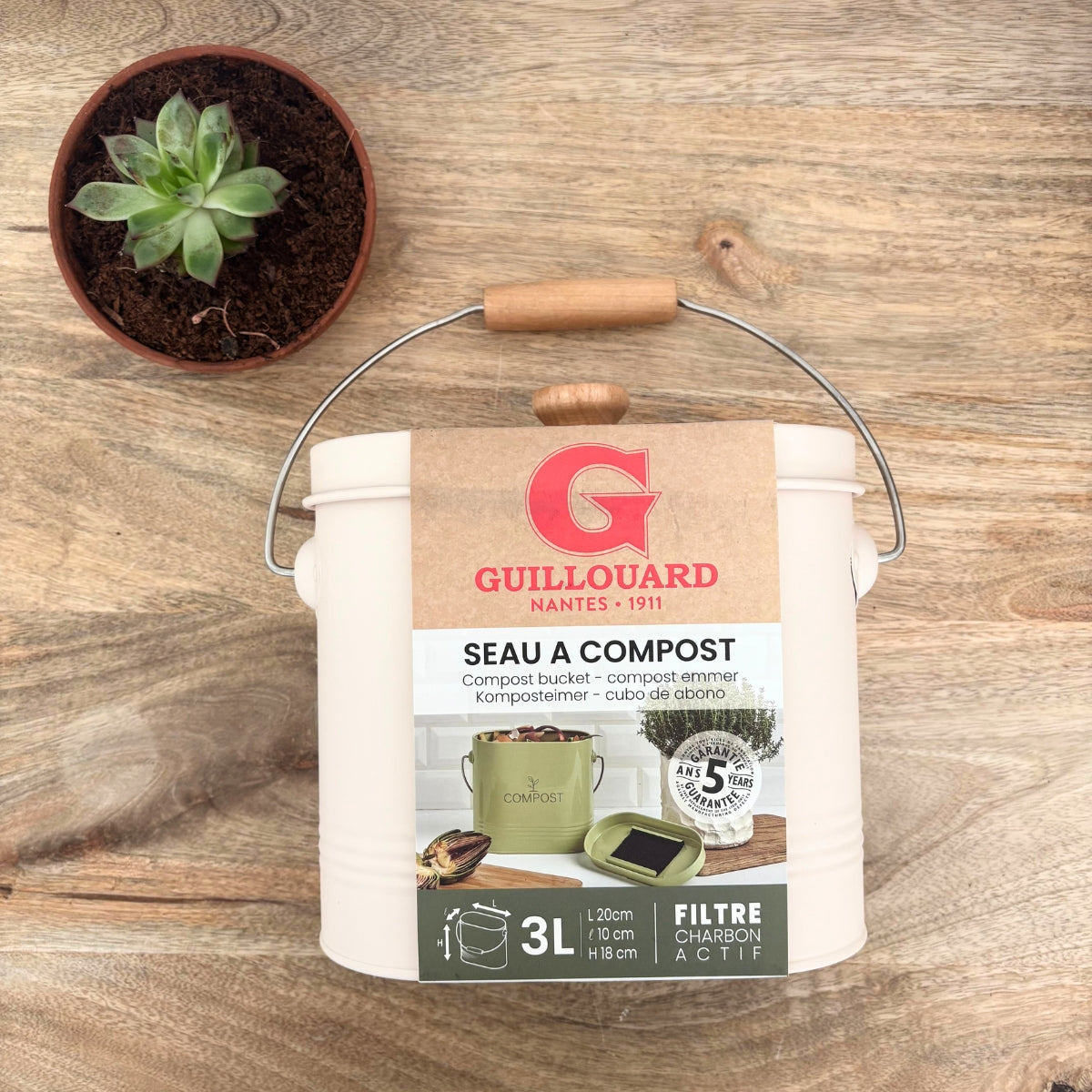 Seau à compost ovale beige - 3L