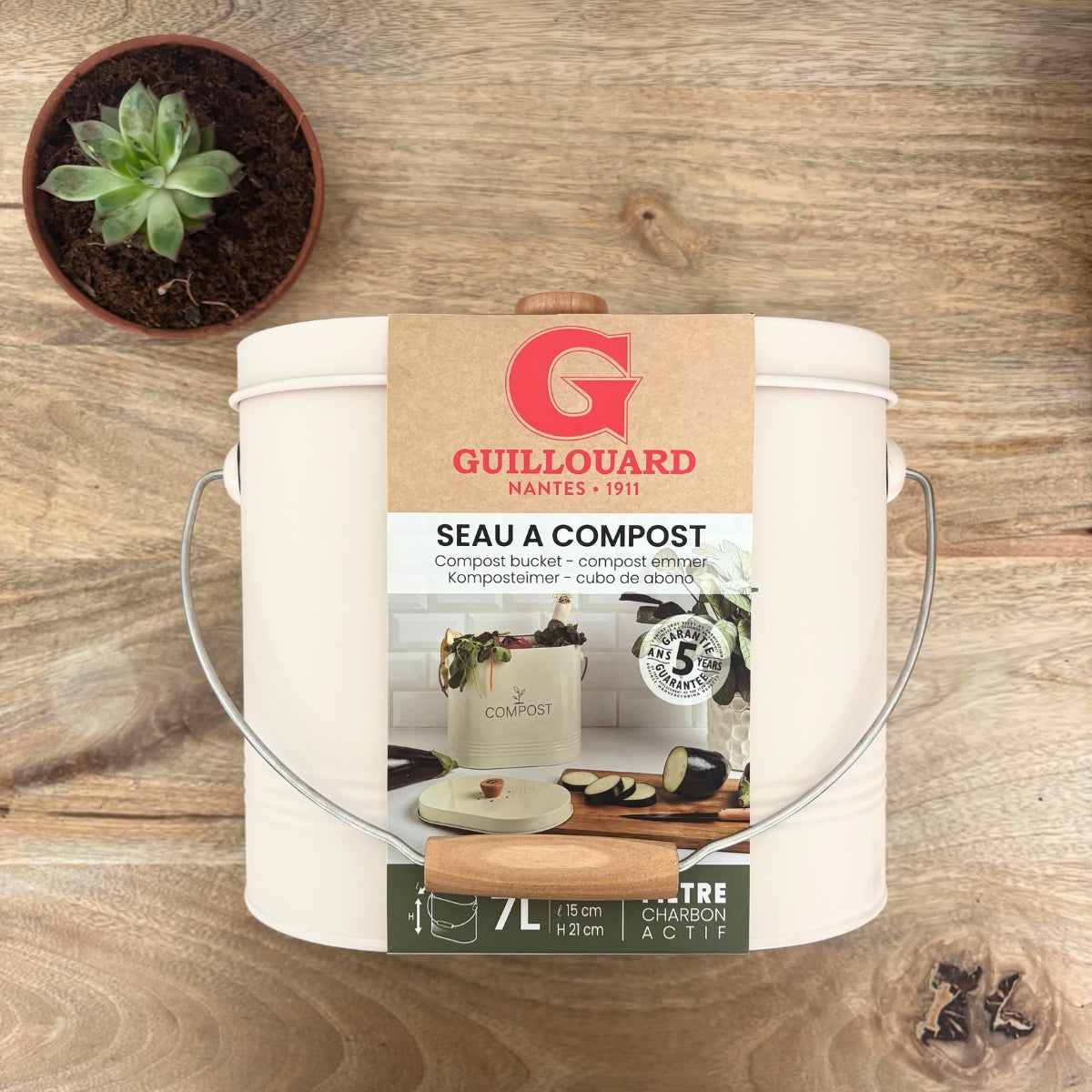 Seau à compost ovale beige - 7L