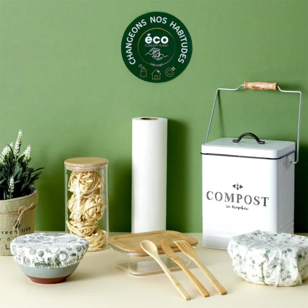 Lunch Box Verre et Bambou "repas" 32cl transparent