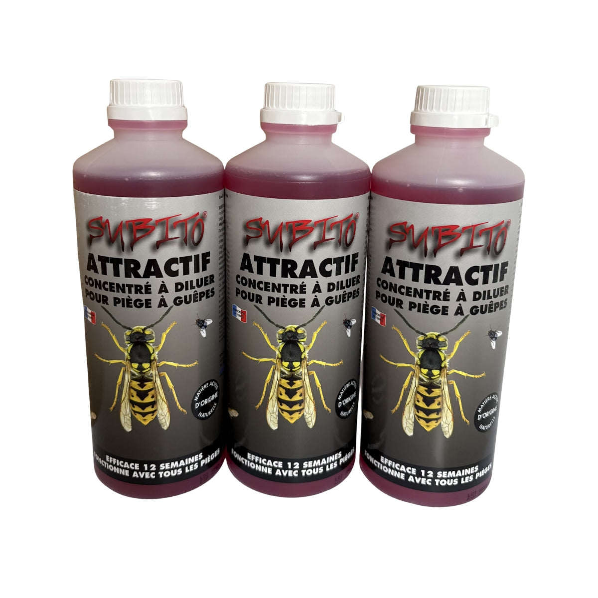 Pack de 3 Attractif Subito pour Piège à guêpes, frelons & mouches 500 ml