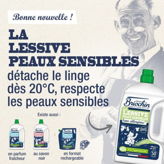 Lessive Liquide Peaux Sensibles Sans Parfum – 50 Lavages – 2,27 L BRIOCHIN