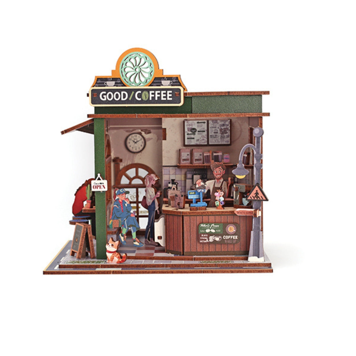 Maquette en bois miniature à construire - Coffee shop