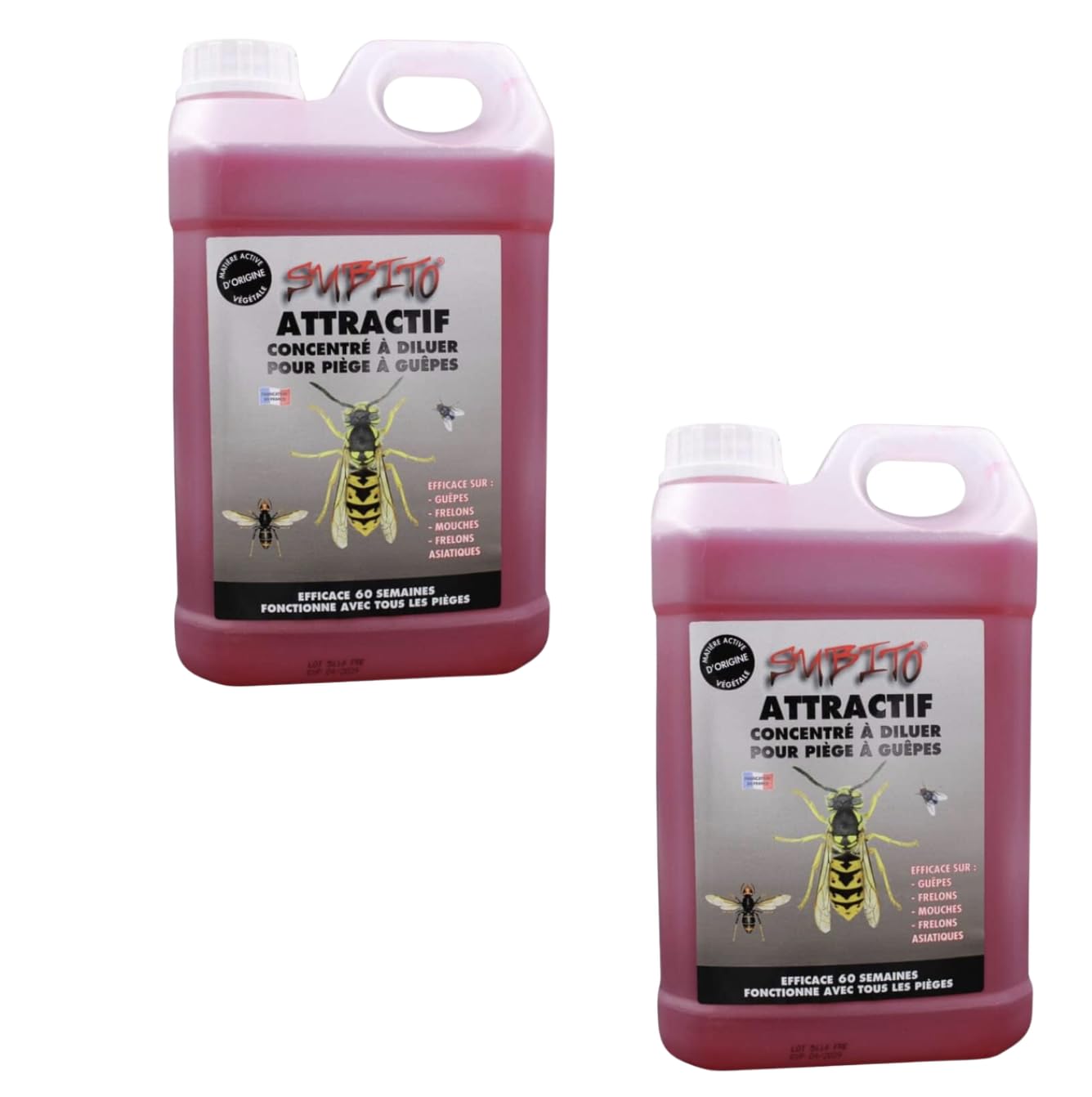 PACK DE 2 Attractif Subito pour Piège à guêpes, frelons & mouches bidon de 2,5 L