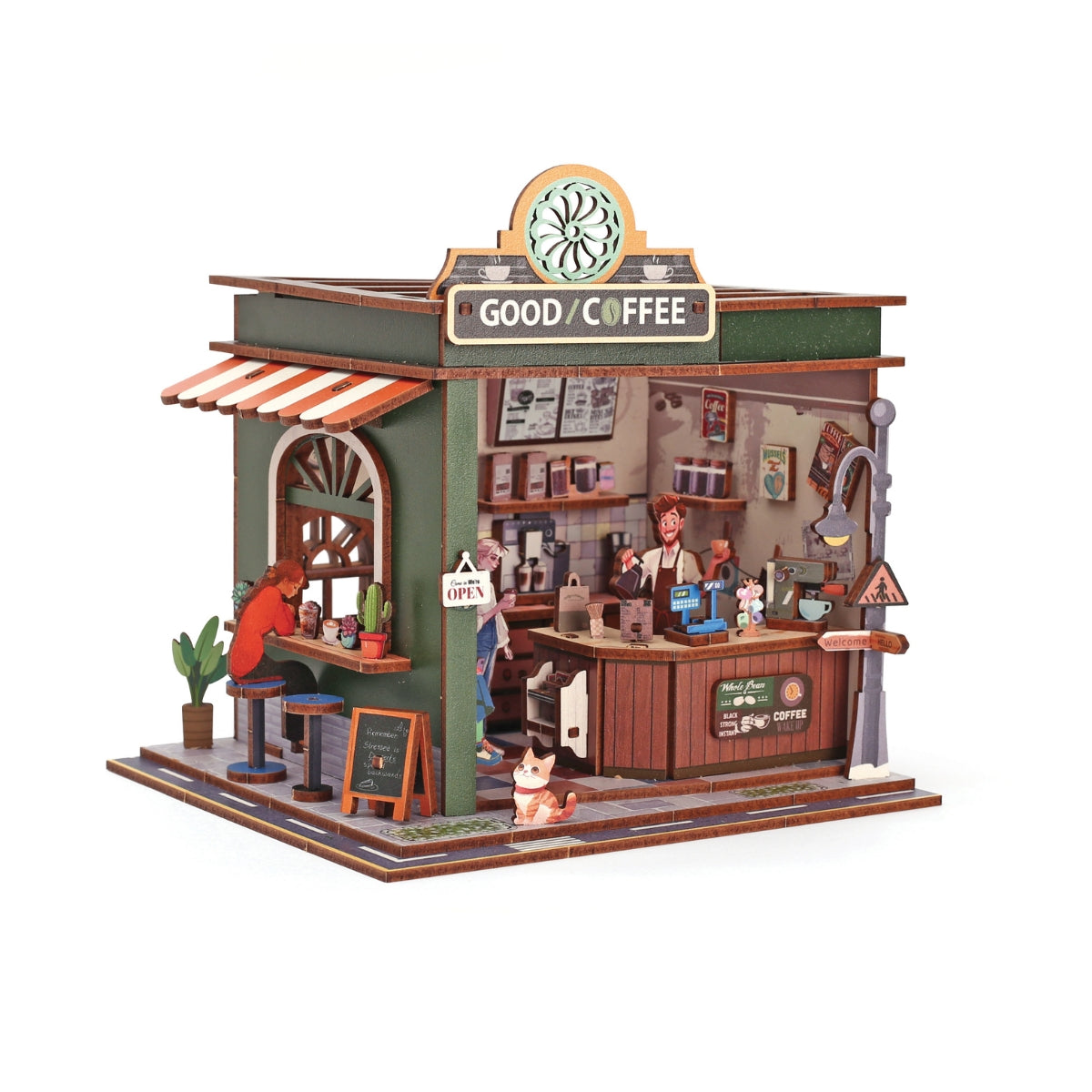 Maquette en bois miniature à construire - Coffee shop