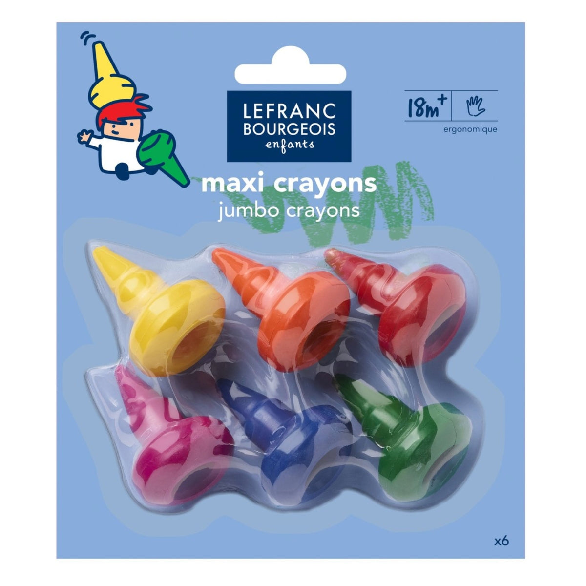 Maxi crayons de cire Lefranc Bourgeois – 6 couleurs pour enfants