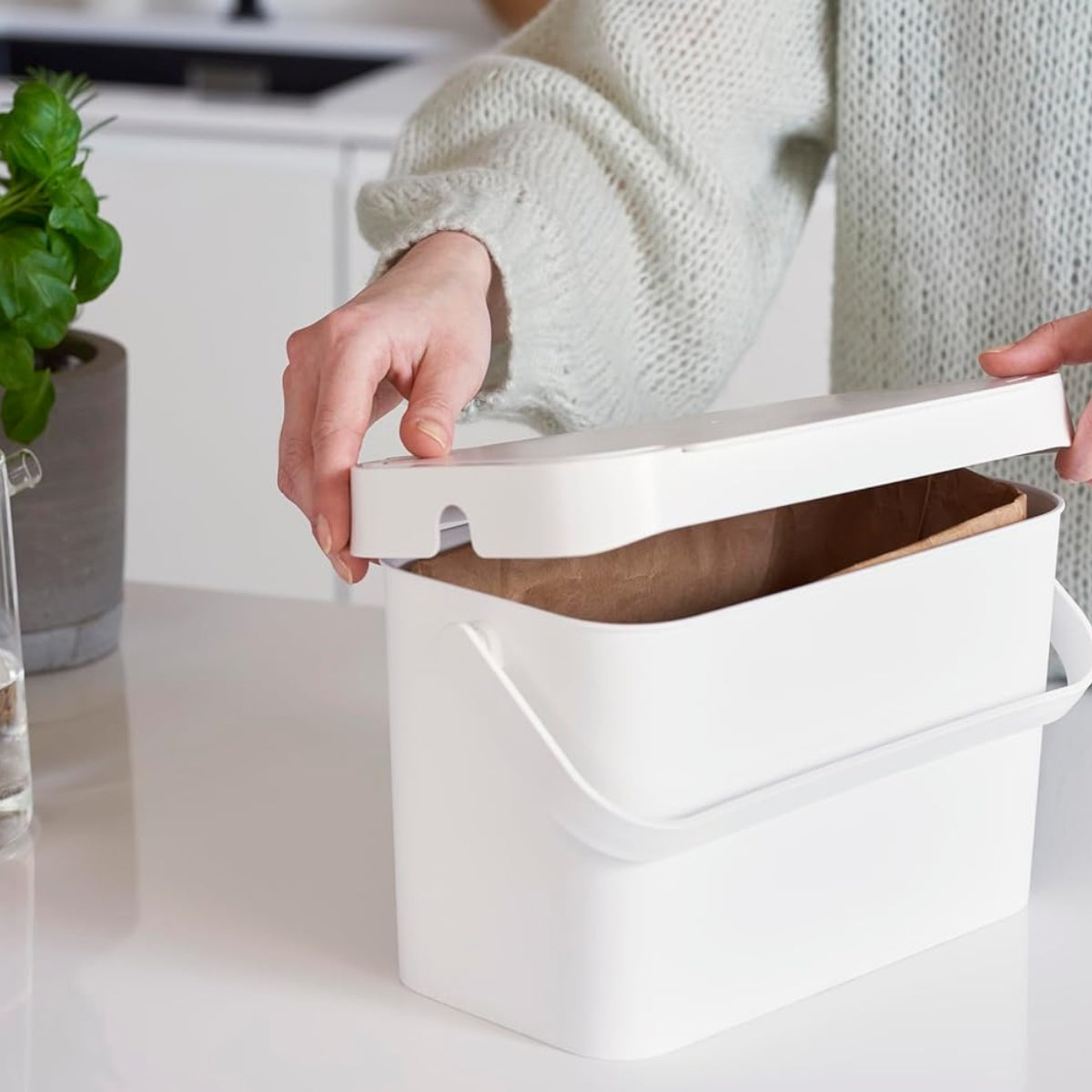 Seau à compost et déchets alimentaires 5 L - blanc