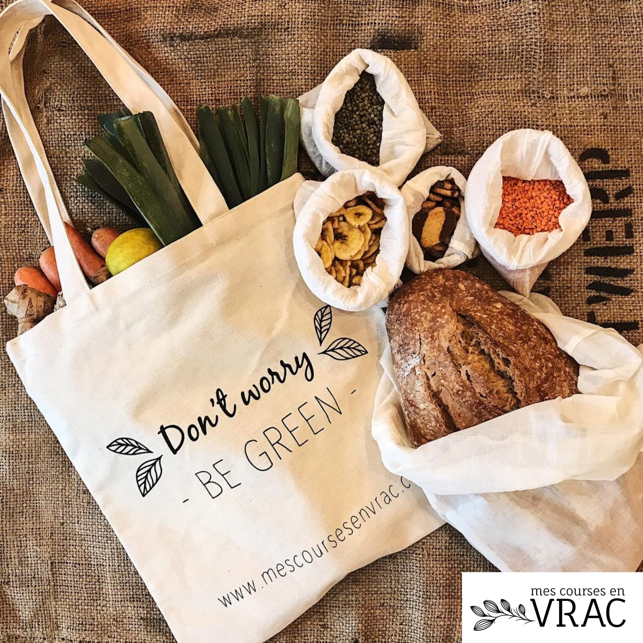 Tote bag en coton bio "don't worry be green"