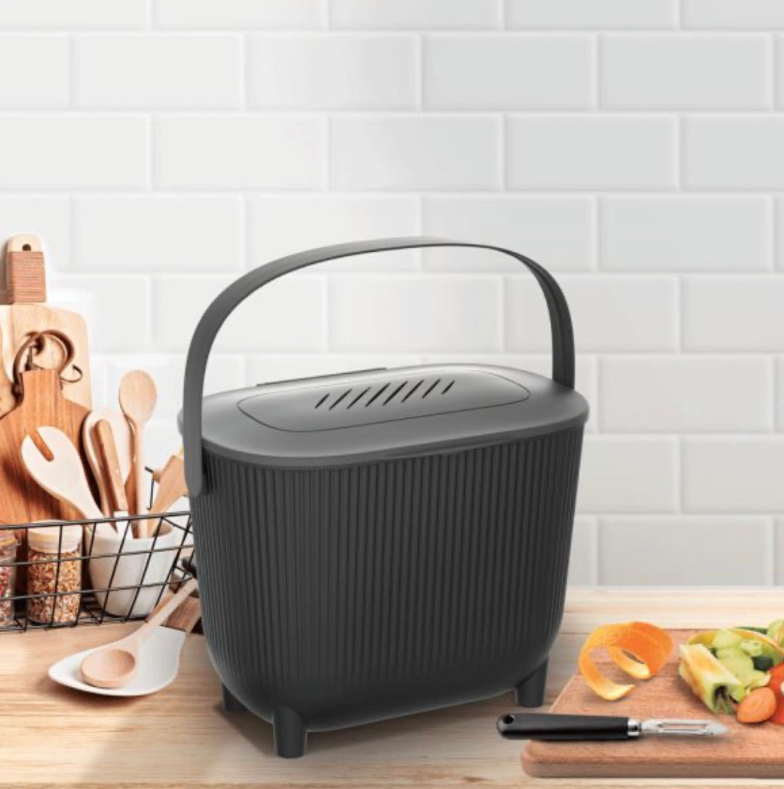 Poubelle à compost avec filtre 10 L - Noir anthracite