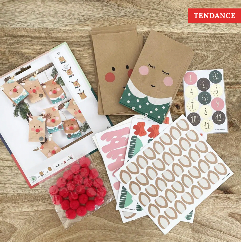Kit pour faire son propre calendrier de l'avent - Rennes de Noël
