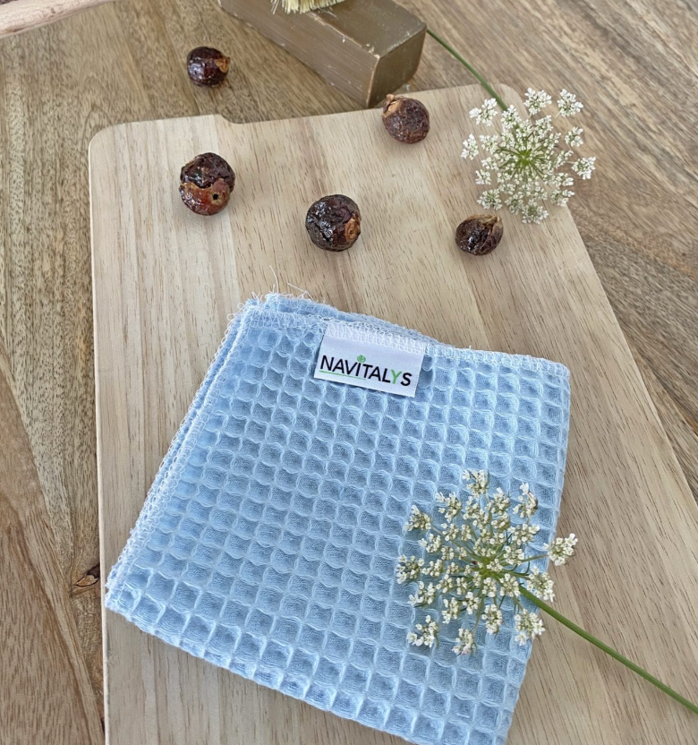 Lot de 3 lavettes en coton biologique OEKO-TEX® nid d'abeille BLEUES
