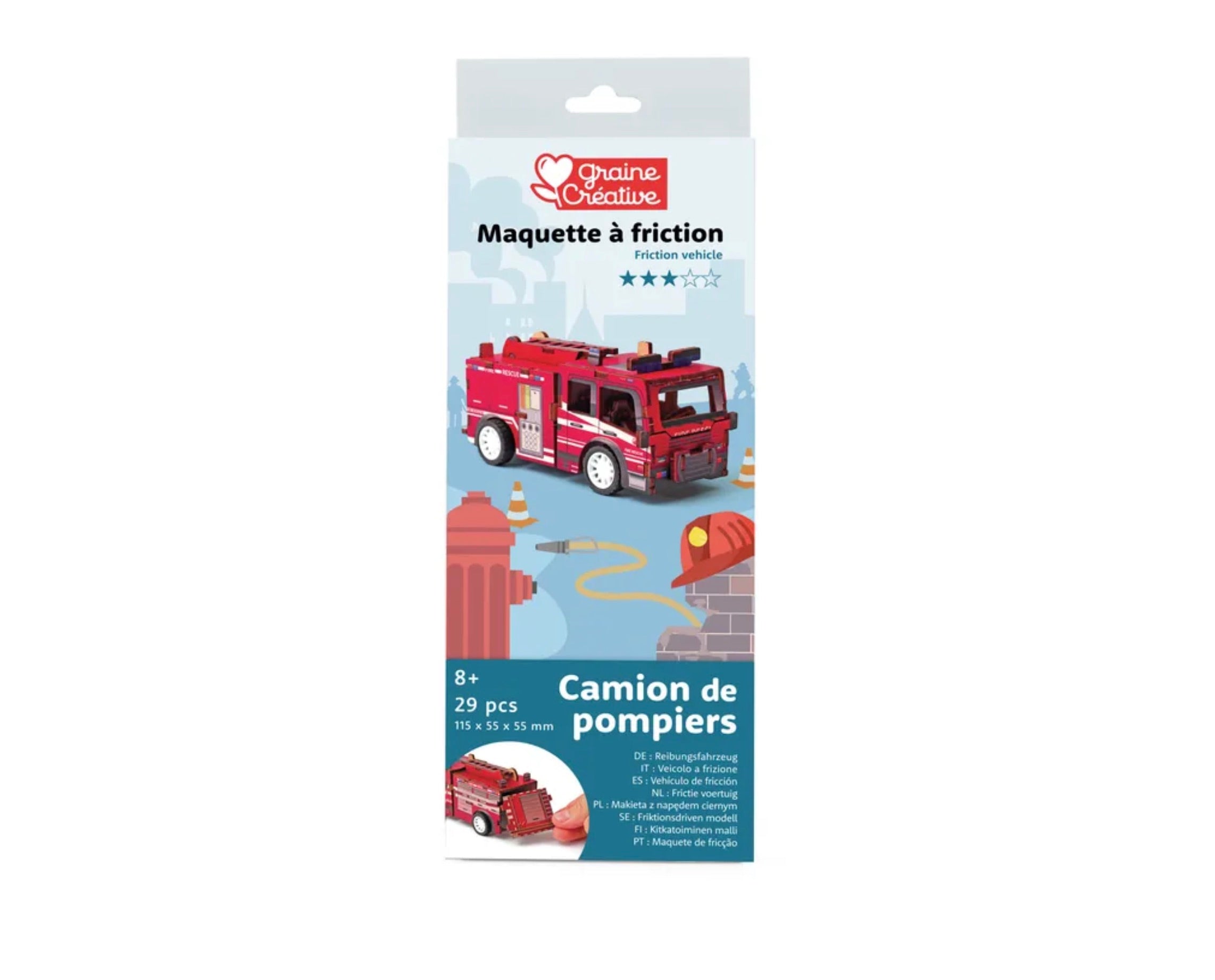 Maquette 3D en bois - Camion de pompier