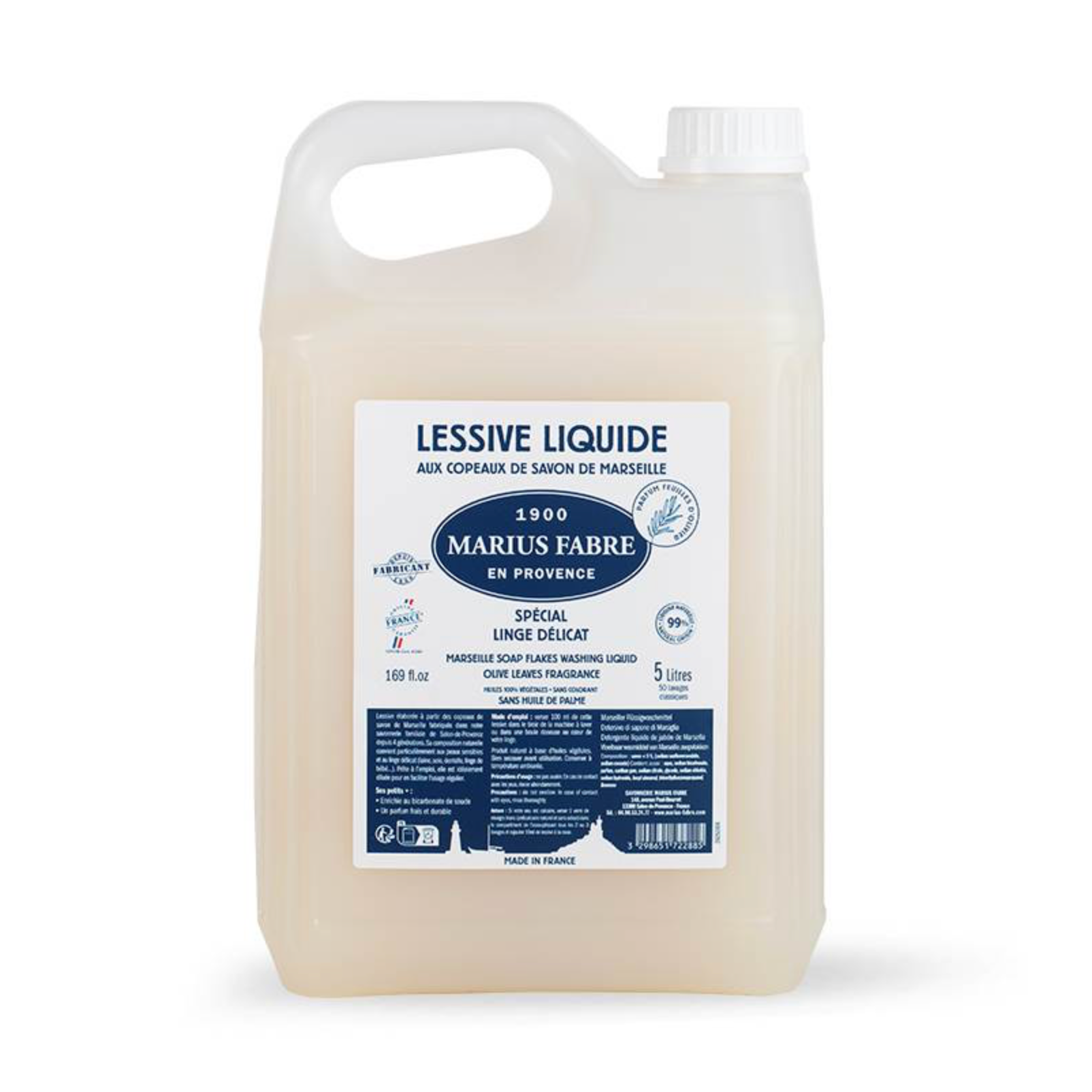 Lessive aux copeaux de Savon de Marseille 5 L – Feuilles d’Olivier LAVOIR