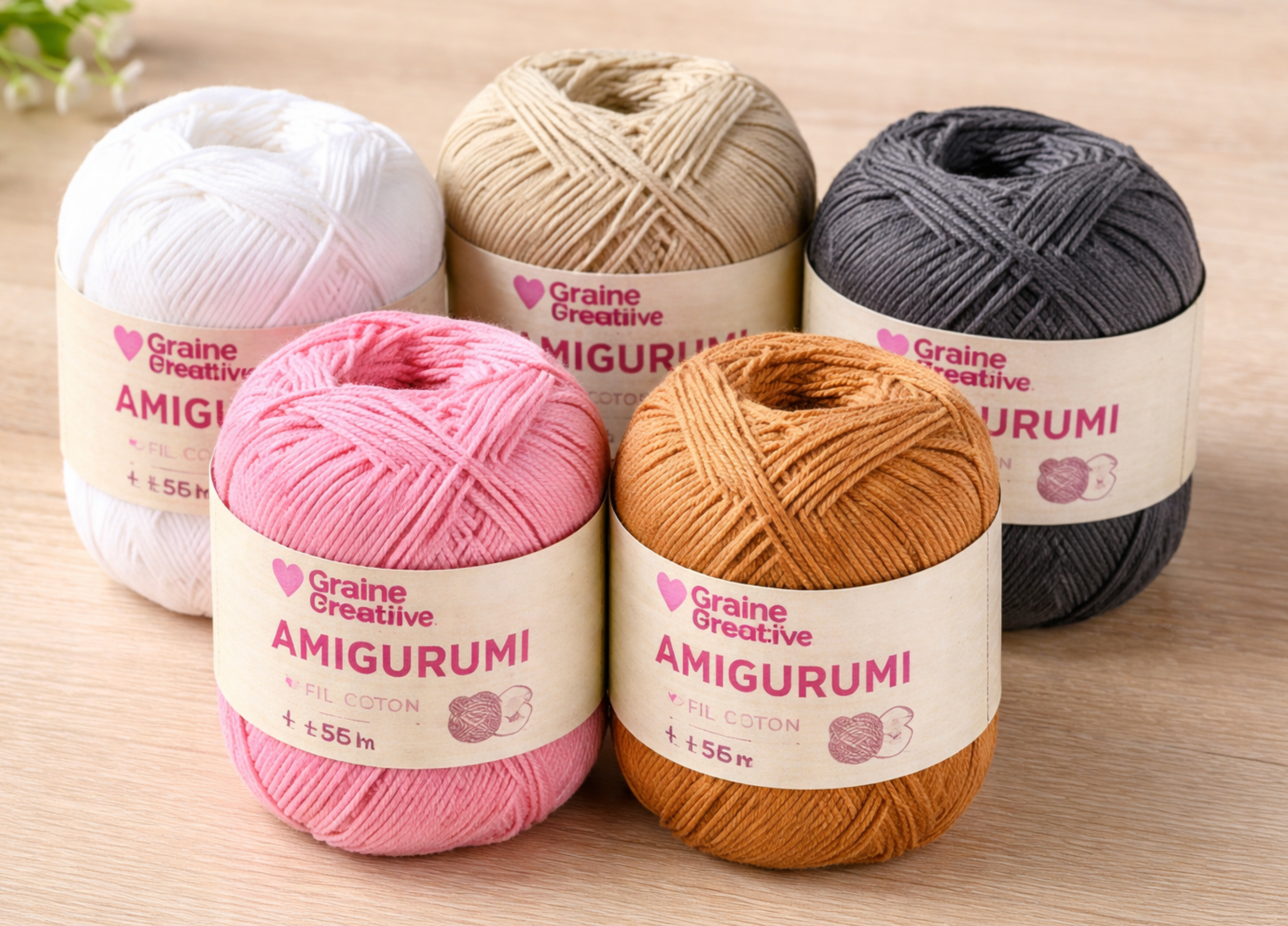 Pack de 5 pelotes de fil de coton spécial crochet Amigurumi 27 G / 55 M