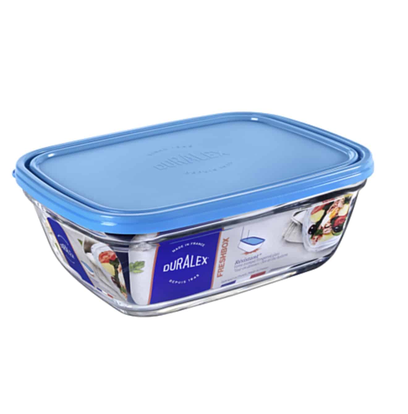 Boîte de conservation rectangulaire en verre DURALEX – Bleu 1,7 L