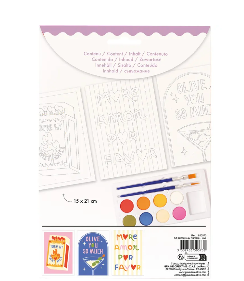 Kit 3 cartes de peinture à numéros - LOVE
