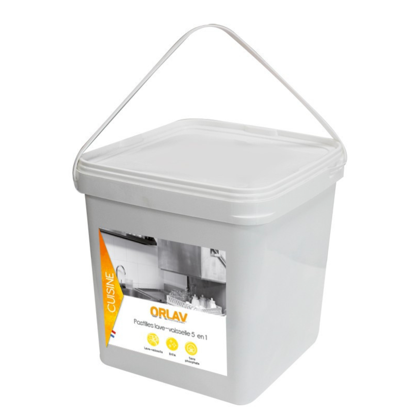 Pastilles lave-vaisselle 5 en 1 sans phosphate – Seau 3 kg