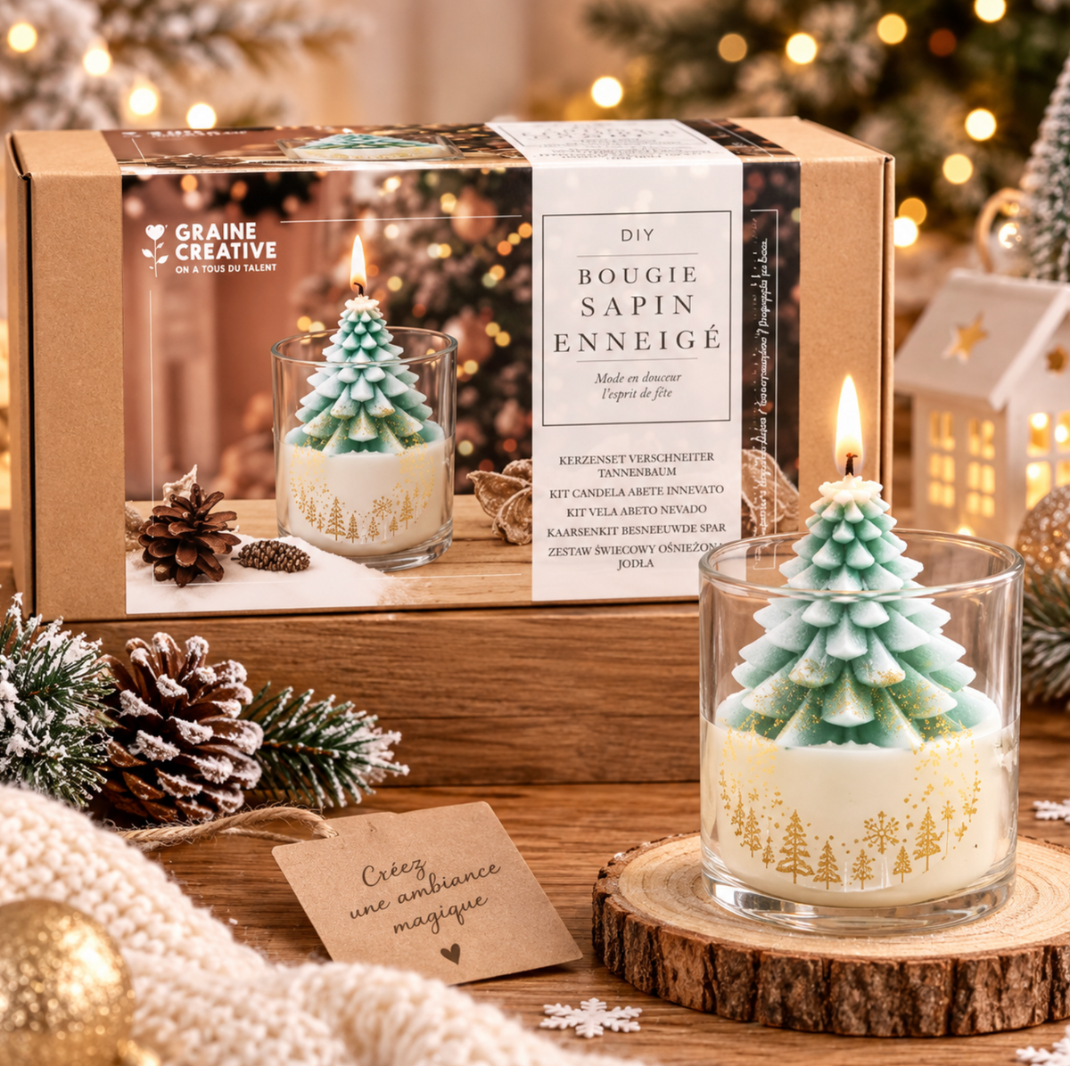 Kit DIY bougie sapins enneigées