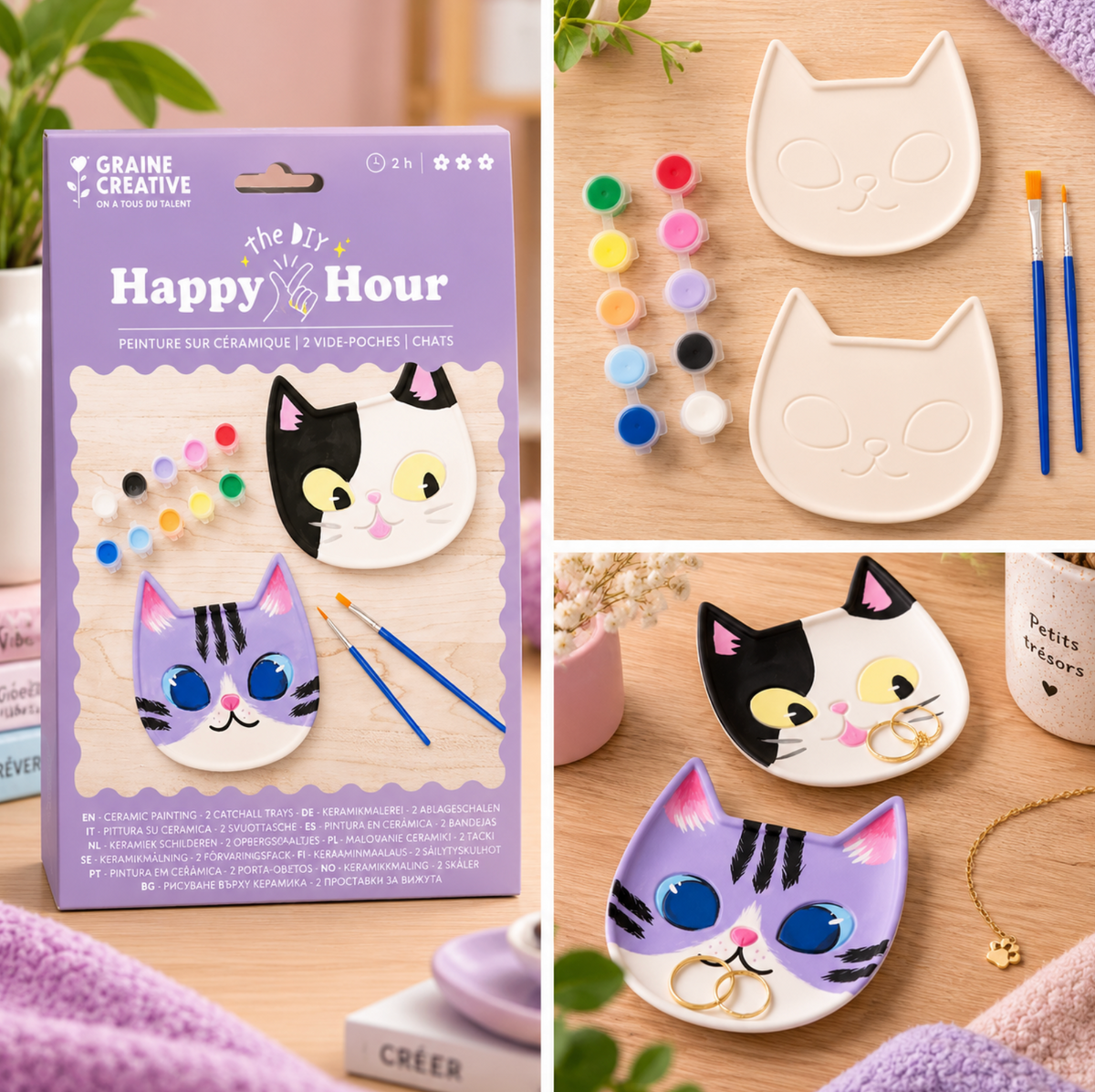 Kit DIY peinture sur céramique – 2 têtes de chats