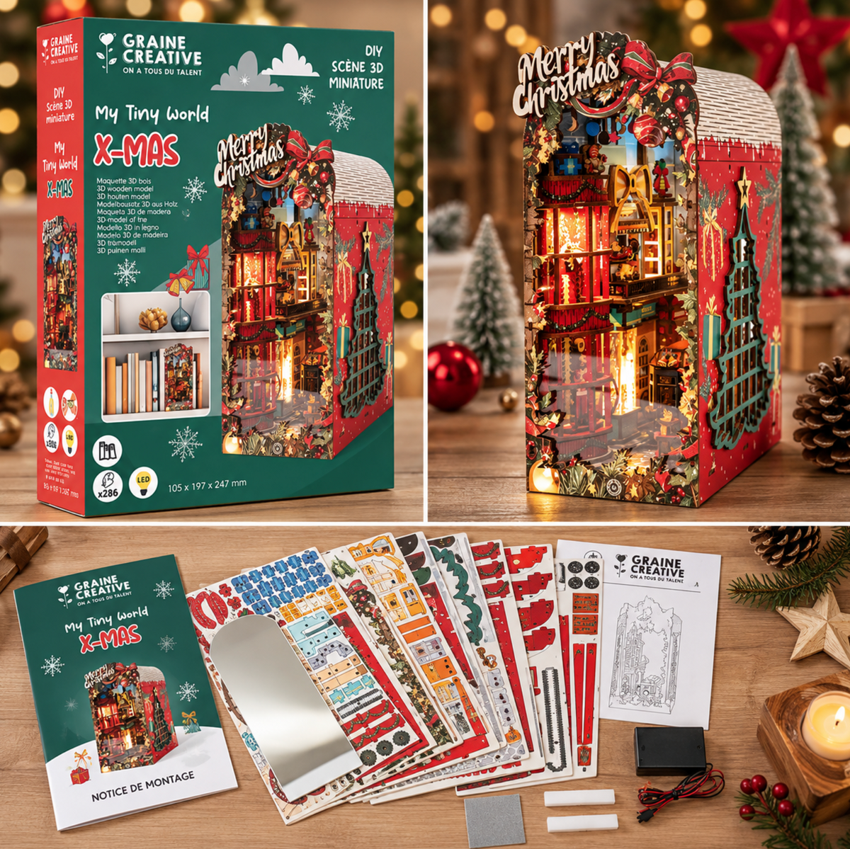 Maquette 3D en bois Merry Christmas