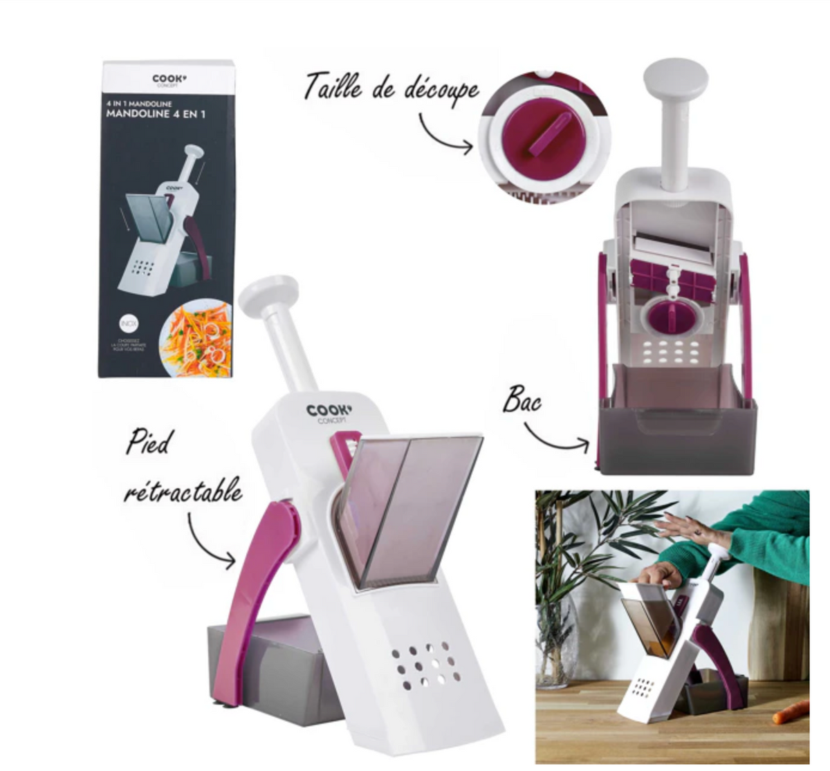Mandoline 4 en 1 avec bac récupérateur – Cook Concept