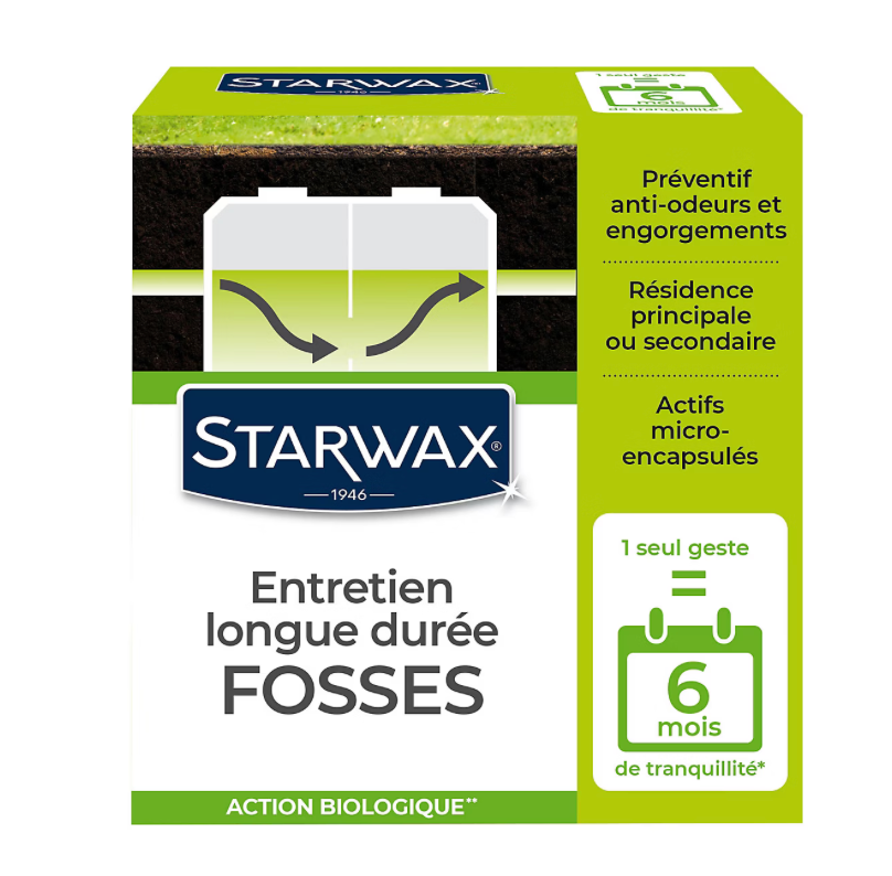 Entretien longue durée fosses septiques 6 mois – Starwax – 500 g
