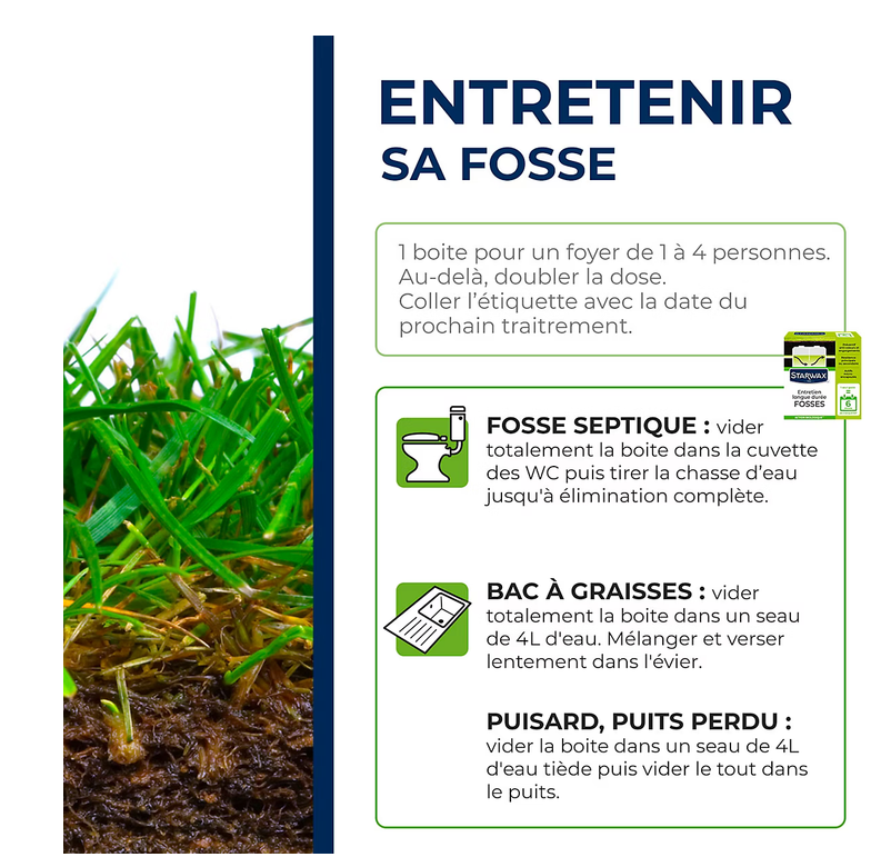 Entretien longue durée fosses septiques 6 mois – Starwax – 500 g