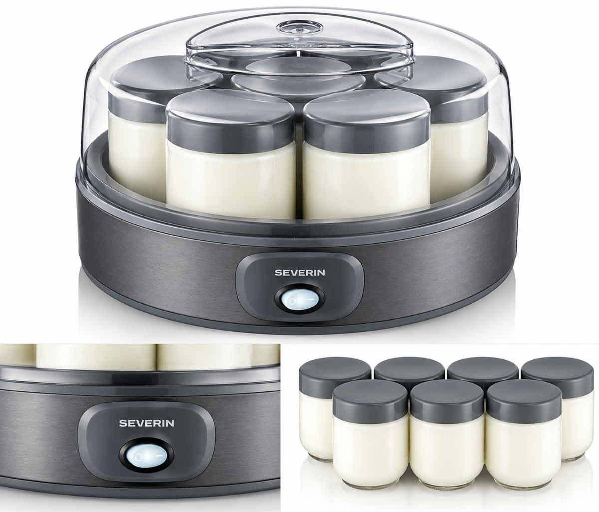 Yaourtière 7 pots Séverin - gris inoxydable