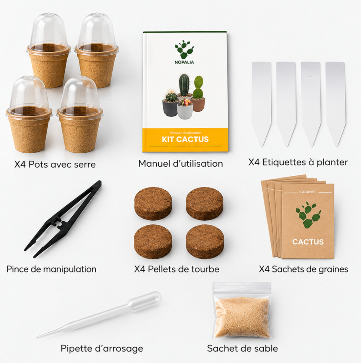 Kit Cactus Premium à Planter Nopalia – Coffret de Culture 4 Variétés